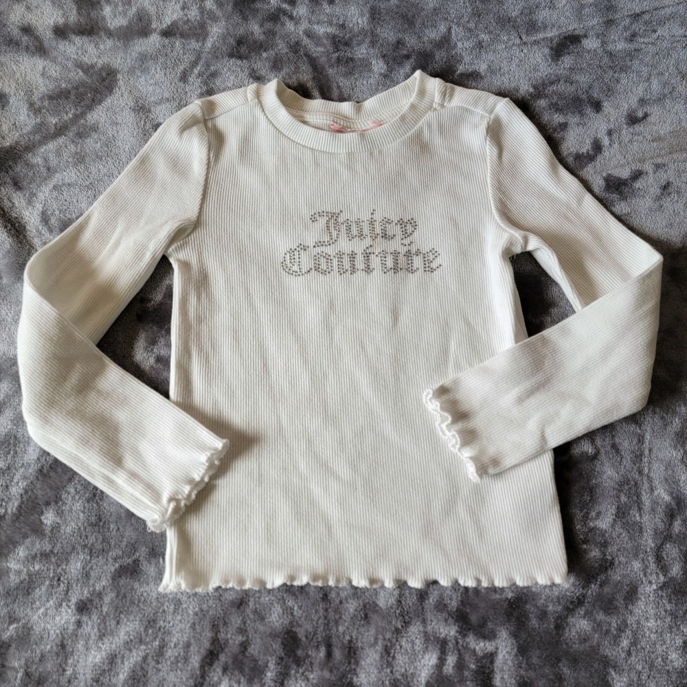 Juicy Couture Ribbed Long Sleeve Top Kids 3T White Excellent Rhinestone Logo 726